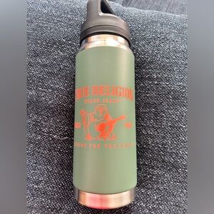 True Religion Olive Green Water Bottle with Red Logo